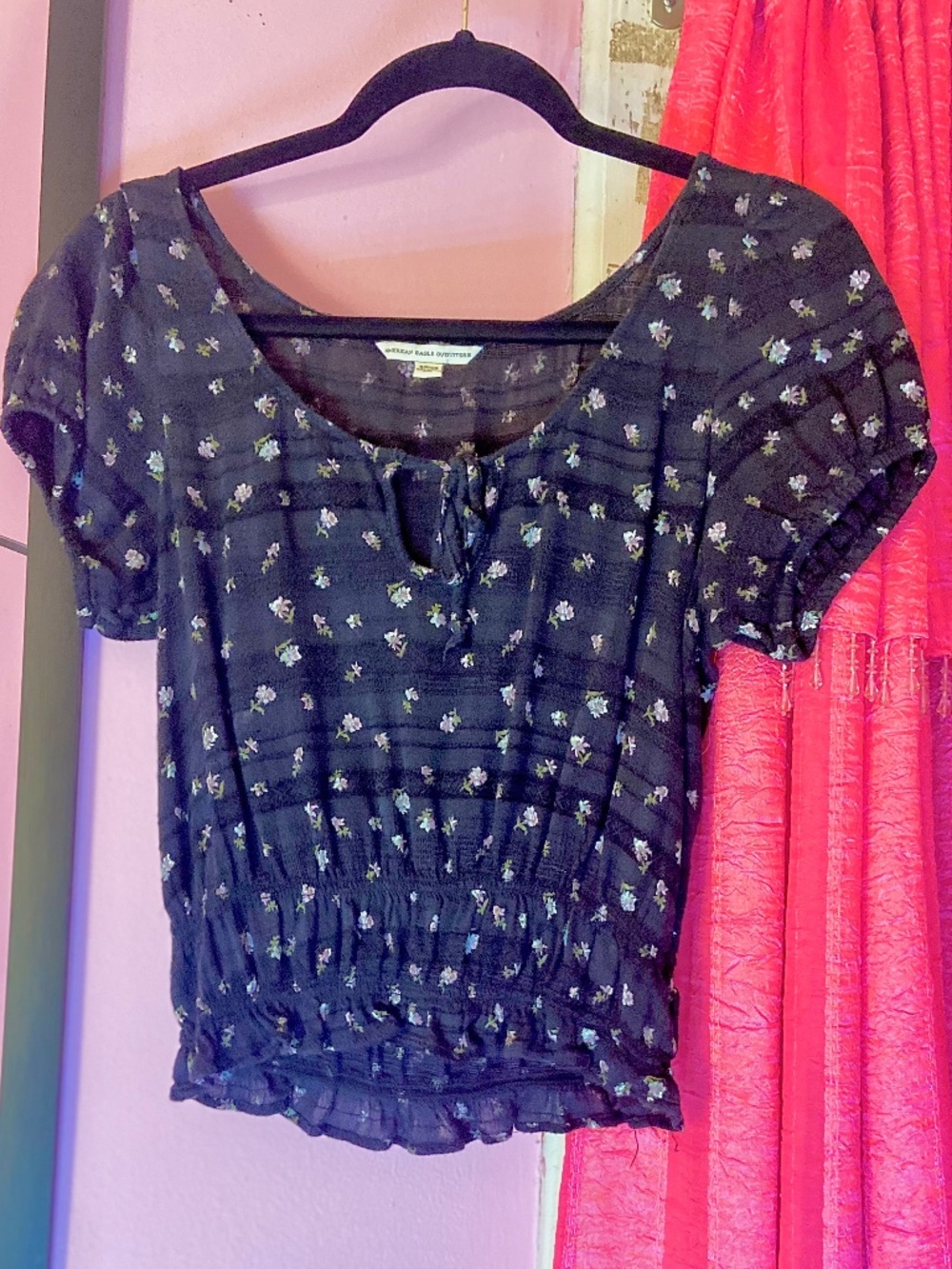 Y2k American Eagle Cottagecore Puff Sleeve Peasant Blouse Floral Women’s Small